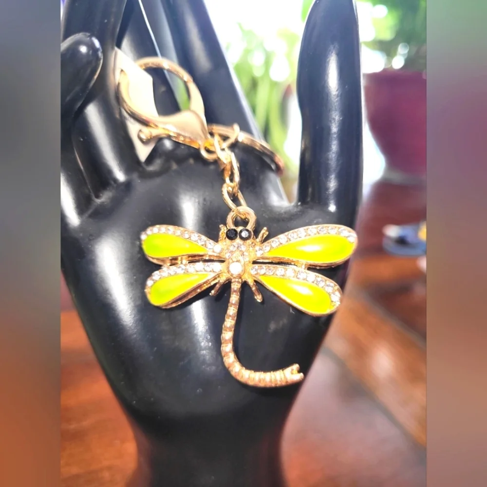 Gold and Yellow Dragonfly Keychain/bag Charm - Picture 1 of 4